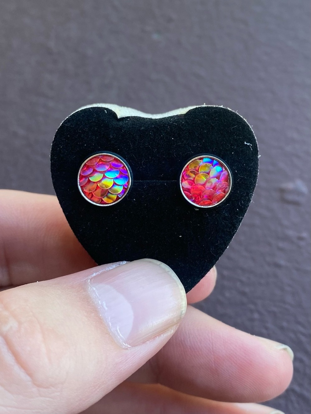 Iridescent Pink Mermaid Scale Stud Earrings